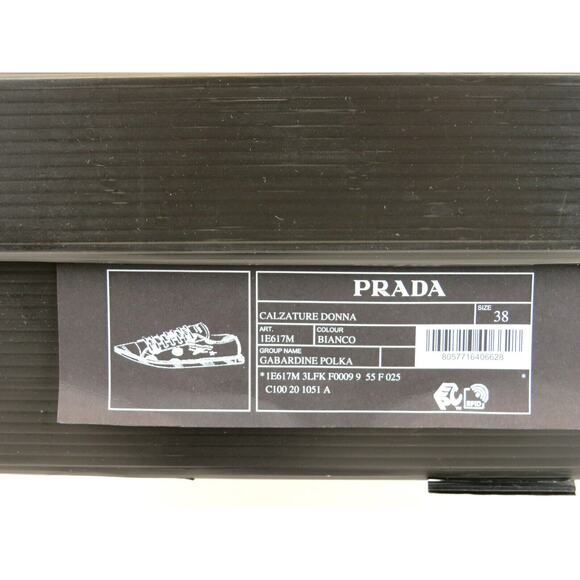 PRADA 1E617M WHITE BLACK POLKA CANVAS LOGO POINTY CAP LOW TOP SNEAKERS 38 ITALY - Picture 15 of 15